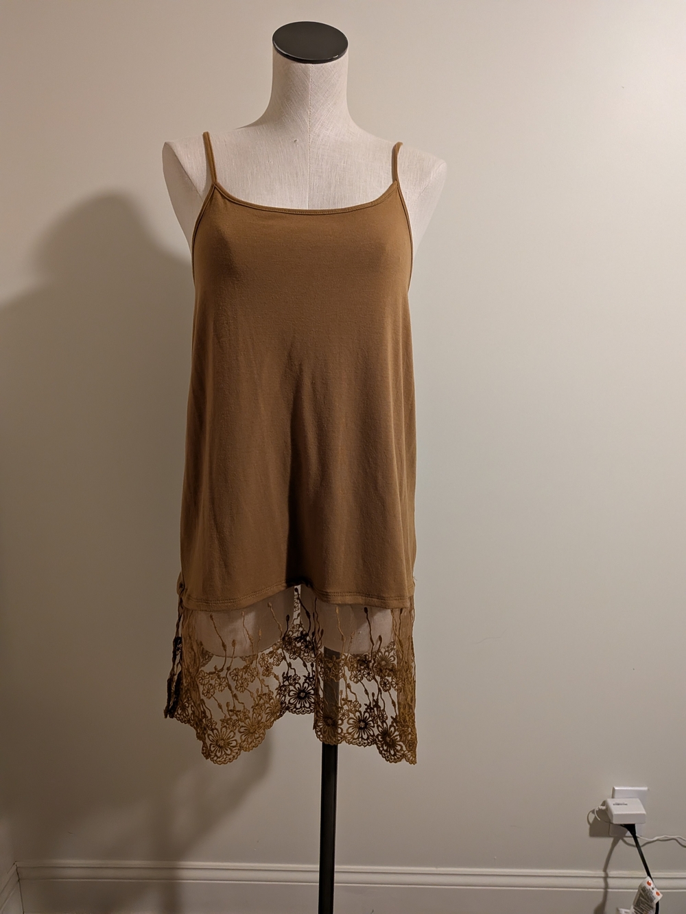 Zenana Outfitters Brown Lace-Hem Chemise Slip